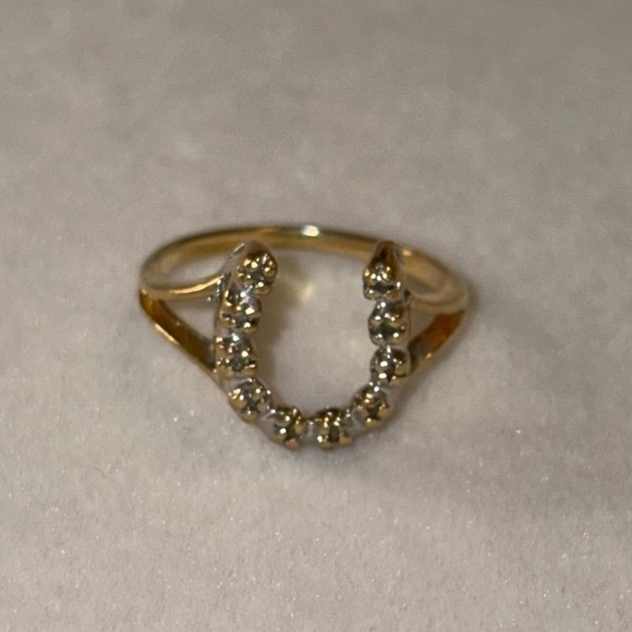 Vintage JRR 14K Solid Gold Genuine Diamond Horseshoe Ring Two-Tone Gold Size 4.5 - Picture 5 of 12
